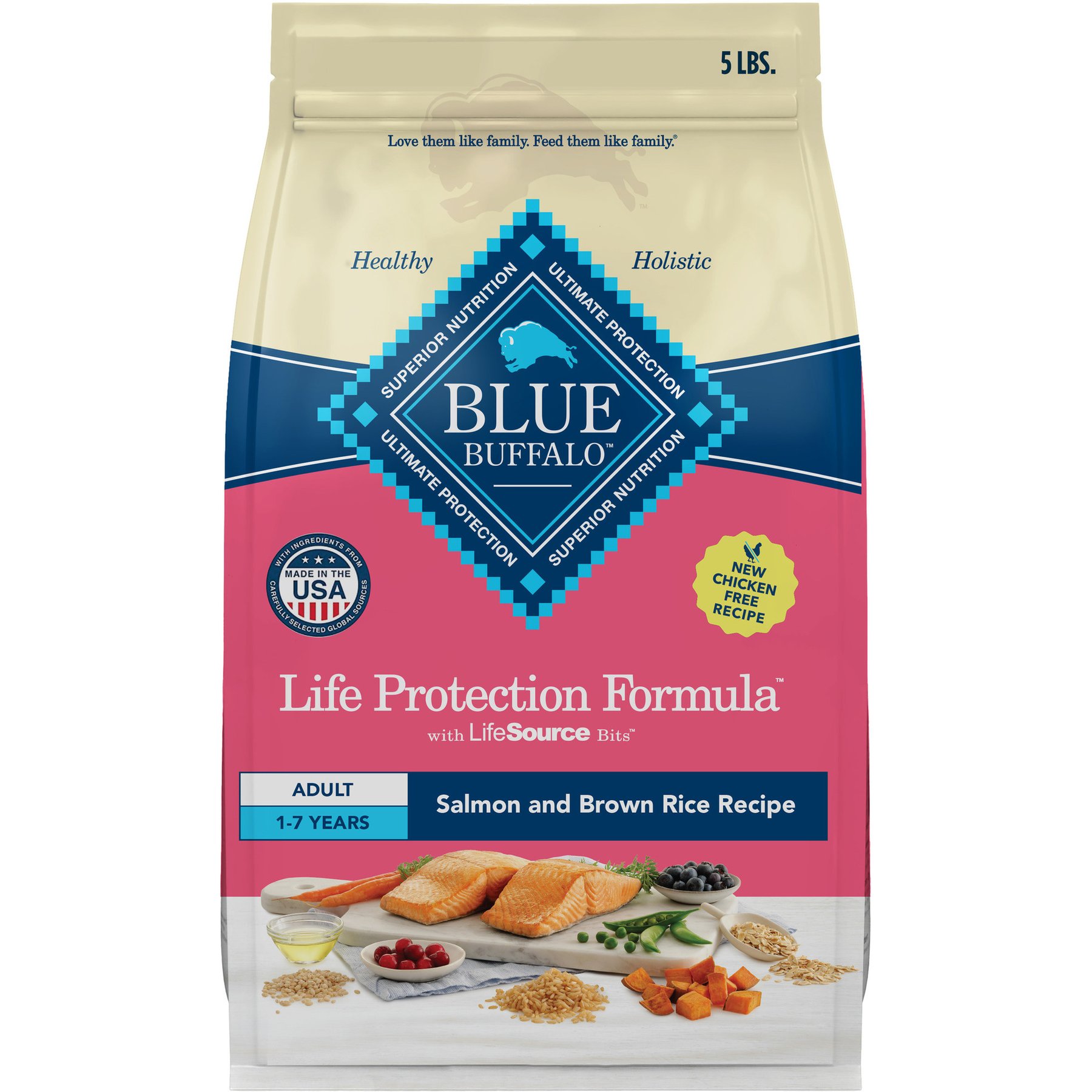 Blue Buffalo Life Protection Formula Adult Salmon & Brown Rice Recipe Dry Dog Food, 5-lb bag