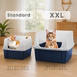 IRIS Open Top Cat Litter Box with Scatter Shield, X-Large, Navy
