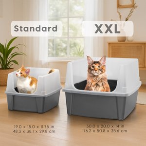 IRIS Open Top Cat Litter Box with Scatter Shield, XX-Large, Gray