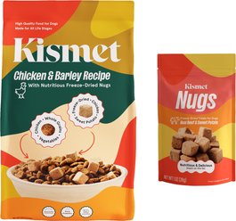 Kismet Chicken & Barley Recipe with Freeze-Dried Nugs Dry Dog Food, 19-lb bag + Beef & Sweet Potato Nu...