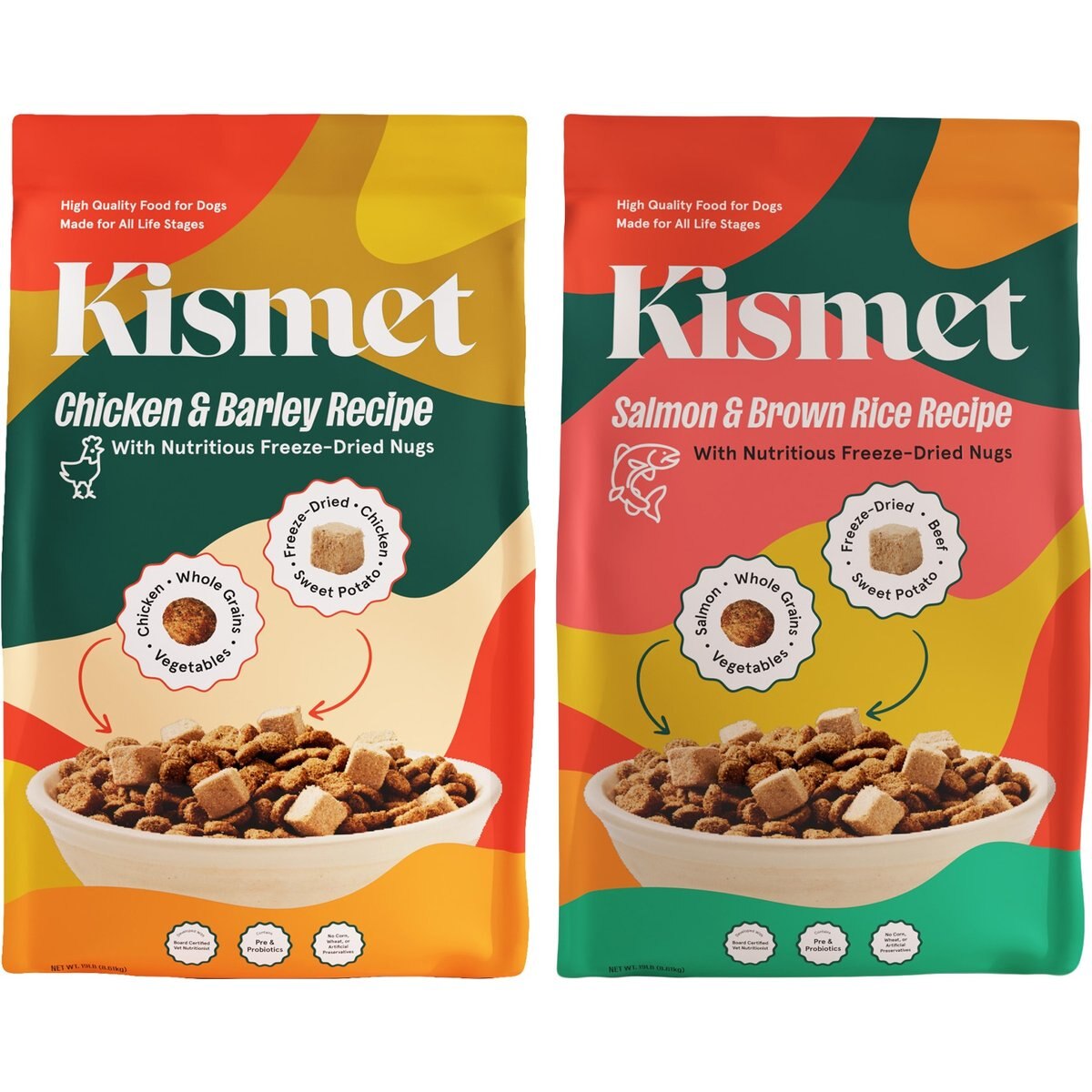 Kismet Chicken & Barley Recipe with Freeze-Dried Nugs Dry Dog Food, 19-lb bag + Salmon & Brown Rice Recipe with Freeze-Dried Nugs Dry Food, 19-lb bag