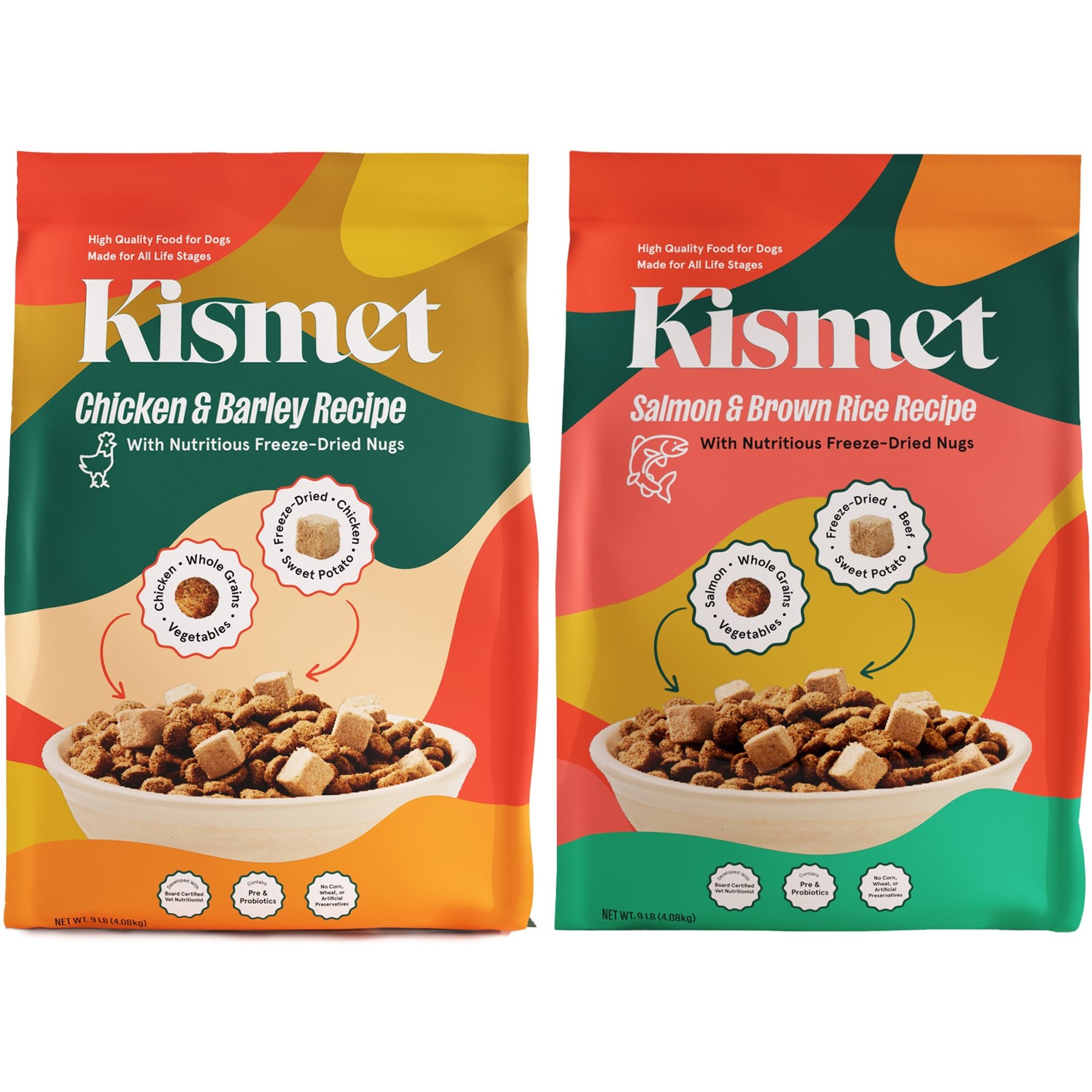 Kismet Chicken & Barley Recipe with Freeze-Dried Nugs Dry Dog Food, 9-lb bag + Salmon & Brown Rice Recipe with Freeze-Dried Nugs Dry Food, 9-lb bag
