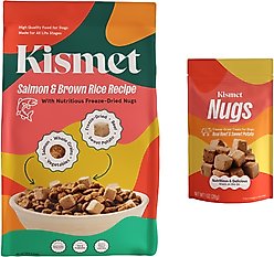 Kismet Salmon & Brown Rice Recipe with Freeze-Dried Nugs Dry Dog Food, 19-lb bag + Beef & Sweet Potato Nugs Freeze-Dried Treats, 1-oz bag