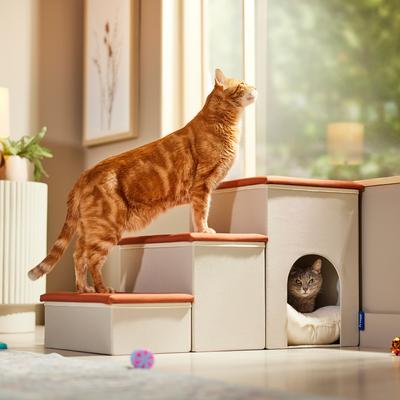 Show full view: Frisco Cat & Dog Collapsible Stairs with Storage and Built-in Bed, Cream, 3-step slide 4 of 9