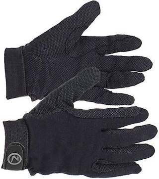 HORZE Guanti Da Equitazione Polygrip Base In Cotone - Neri, Taglia M, Con Impugnature In Gomma E Chiusura In Velcro