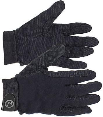 HORZE Guanti Da Equitazione Polygrip Base In Cotone - Neri, Taglia M, Con Impugnature In Gomma E Chiusura In Velcro
