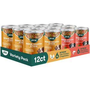 Jinx Bone Broth Stew Chicken & Salmon Variety Pack Wet Dog Food, 13-oz can, case of 12