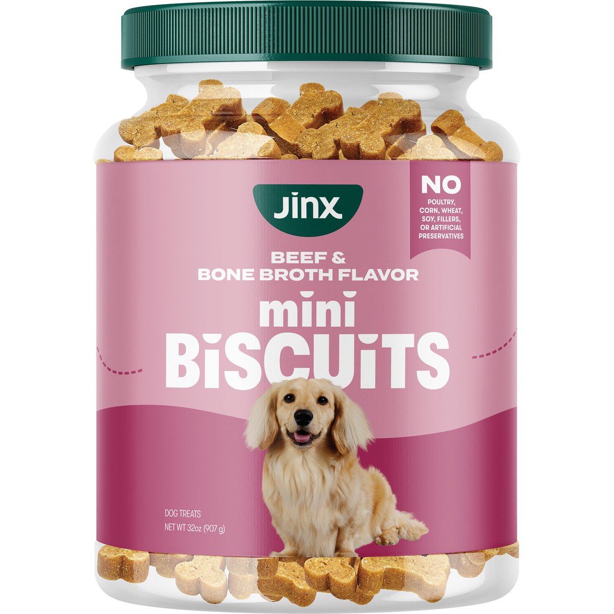 Jinx Beef Bone Broth Mini Biscuits Crunchy Dog Treats, 32-oz bag