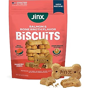 Jinx Salmon Bone Broth Biscuits Crunchy Dog Treats, 16-oz bag