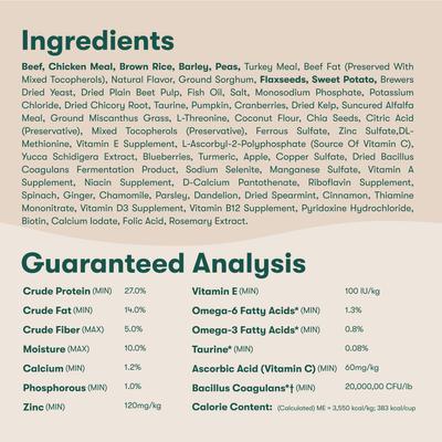 Show full view: Jinx Beef, Brown Rice & Sweet Potato ALS Kibble Dog Dry Food, 30-lb bag slide 7 of 13