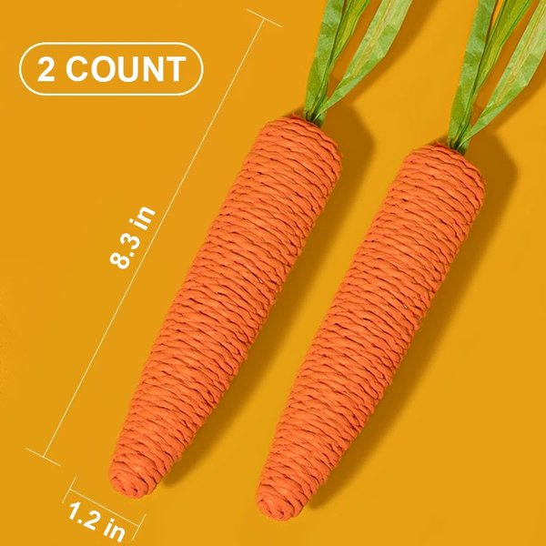 Lovely Caves Cotton Carrot Cat Chew Toy, 2 count, Orange