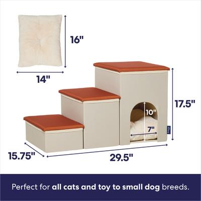 Show full view: Frisco Cat & Dog Collapsible Stairs with Storage and Built-in Bed, Cream, 3-step slide 2 of 9