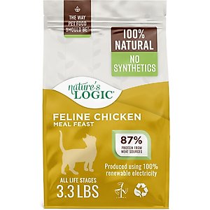 Nature's Logic 100% Natural Feline Chicken Meal Feast All Life Stages Dry Cat Food, 3.3-lb bag