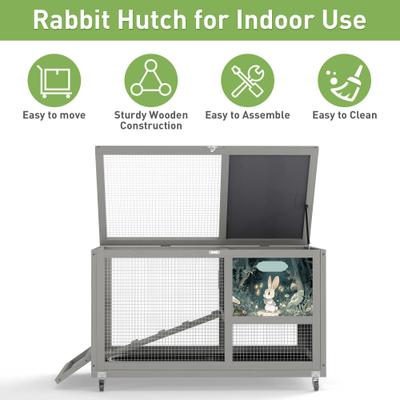 Show full view: Coziwow Indoor/Outdoor Wooden Rabbit Hutch with Wheels, Grey slide 3 of 10