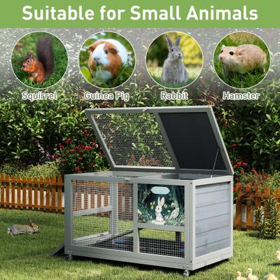 Show full view: Coziwow Indoor/Outdoor Wooden Rabbit Hutch with Wheels, Grey slide 4 of 10