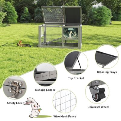 Show full view: Coziwow Indoor/Outdoor Wooden Rabbit Hutch with Wheels, Grey slide 5 of 10