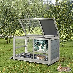 Coziwow Indoor/Outdoor Wooden Rabbit Hutch with Wheels, Grey slide 2 of 9