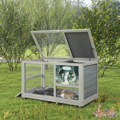 Show full view: Coziwow Indoor/Outdoor Wooden Rabbit Hutch with Wheels, Grey slide 7 of 10