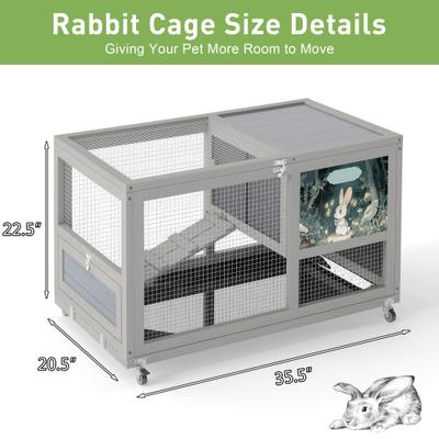 Show full view: Coziwow Indoor/Outdoor Wooden Rabbit Hutch with Wheels, Grey slide 6 of 10