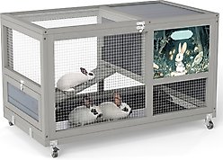 Coziwow Indoor/Outdoor Wooden Rabbit Hutch with Wheels, Grey