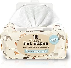 Precious Tails Cleaning & Deodorizing Dog Grooming Wipes, Baby Powder Scented, 110 count