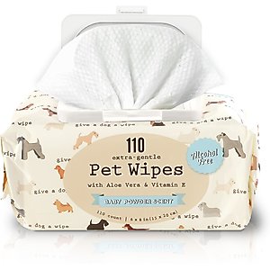 Precious Tails Cleaning & Deodorizing Dog Grooming Wipes, Baby Powder Scented, 110 count
