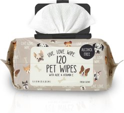 Precious Tails Live. Love. Wash. Dog Grooming Wipes, Unscented, 120 count