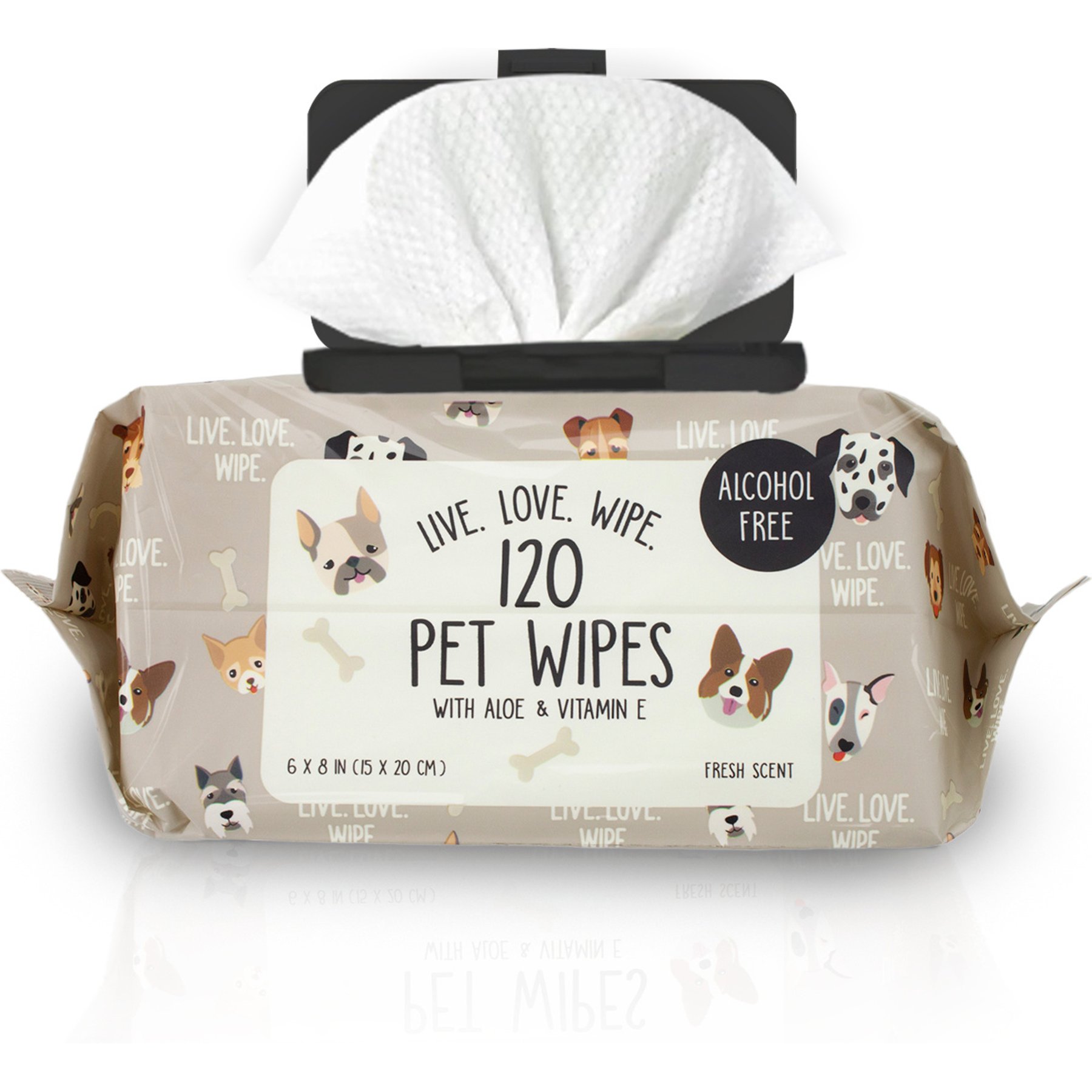 Precious Tails Live. Love. Wash. Dog Grooming Wipes, Unscented, 120 count