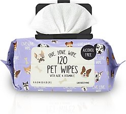 Precious Tails Live. Love. Wash. Dog Grooming Wipes, Lavender Mint Scented, 120 count