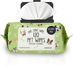 Precious Tails Live. Love. Wash. Dog Grooming Wipes, Cucumber Aloe Scented, 120 count