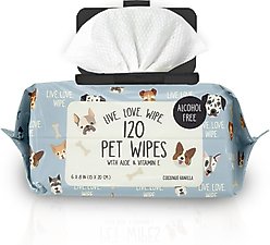 Precious Tails Live. Love. Wash. Dog Grooming Wipes, Coconut Vanilla Scented, 120 count