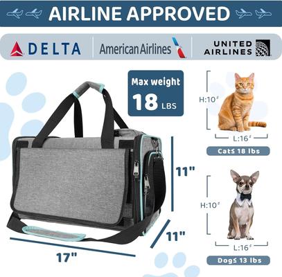 Show full view: Gapzer Airline Approved Soft-Sided Dog & Cat Carrier Bag, Grey, 17 x 11 x 11-in slide 3 of 8