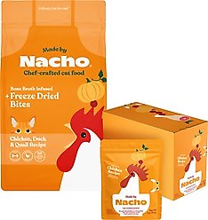 Made by Nacho Cage Free Chicken, Duck & Quail Recipe with Freeze-Dried Chicken Liver Dry Cat Food + Cage Free Chicken Recipe Cuts In Gravy with Bone Broth Wet Food