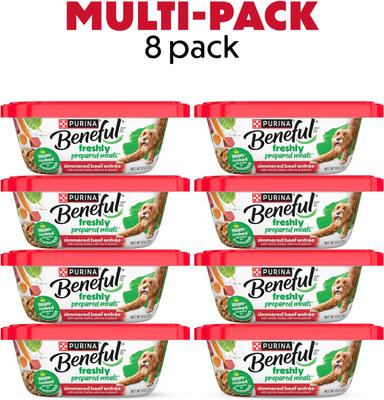 Show full view: Purina Beneful Freshly Prepared Meals Simmered Beef Entree with Carrots, Barley, Wild Rice & Spinach Wet Dog Food, 10-oz, case of 8 slide 3 of 12