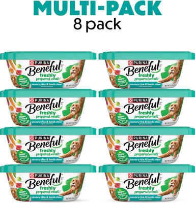 Show full view: Purina Beneful Freshly Prepared Meals Savory Rice & Lamb Stew with Peas & Carrots Wet Dog Food, 10-oz, case of 8 slide 3 of 12