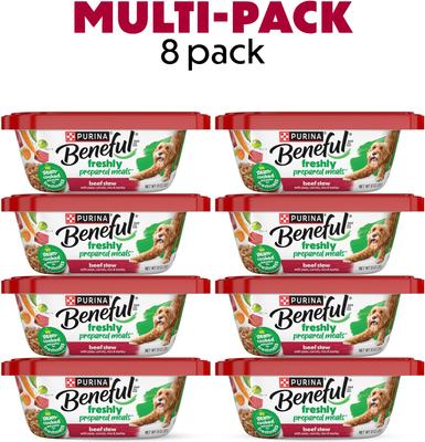 Show full view: Purina Beneful Freshly Prepared Meals Beef Stew with Peas, Carrots, Rice & Barley Wet Dog Food, 10-oz, case of 8 slide 3 of 11