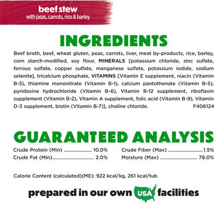 Show full view: Purina Beneful Freshly Prepared Meals Beef Stew with Peas, Carrots, Rice & Barley Wet Dog Food, 10-oz, case of 8 slide 7 of 11