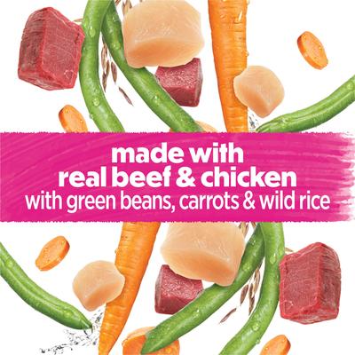 Show full view: Purina Beneful Freshly Prepared Meals Beef & Chicken Medley with Green Beans, Carrots & Wild Rice Wet Dog Food, 10-oz, case of 8 slide 6 of 12