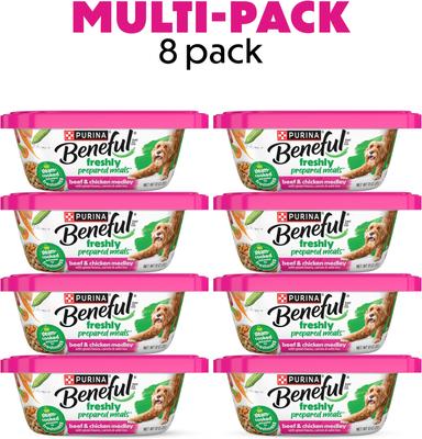 Show full view: Purina Beneful Freshly Prepared Meals Beef & Chicken Medley with Green Beans, Carrots & Wild Rice Wet Dog Food, 10-oz, case of 8 slide 3 of 12