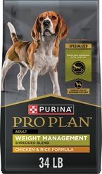Purina Pro Plan Adult Weight Management Shredded Blend Chicken & Rice Formula Dry Dog Food, 34-lb bag