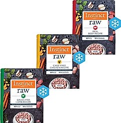 Variety Pack - Instinct Frozen Raw Bites Grain-Free Cage-Free Chicken Recipe Dog Food, Beef & Lamb Flavors
