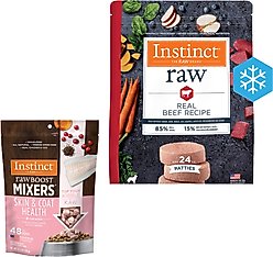 Instinct Frozen Raw Patties Real Beef Recipe Food + Freeze-Dried Raw Boost Mixers Skin & Coat Health Recipe Dog Food Topper