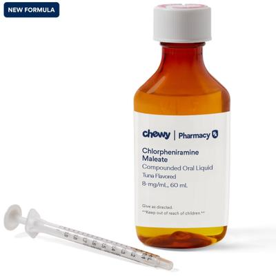 Show full view: Chlorpheniramine Maleate Compounded Tuna Oral Oil Suspension, 8 mg/mL, 60 mL for Veterinary use slide 1 of 11