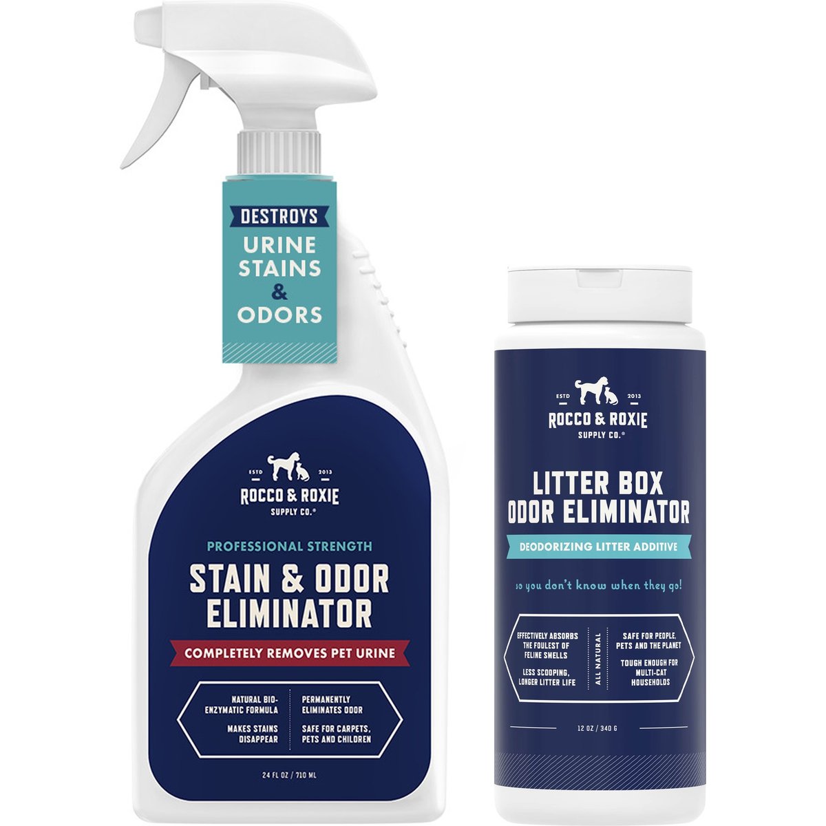 Rocco & Roxie Supply Co. Litter Box Cat Odor Eliminator, 12-fl oz bottle + Professional Strength Stain & Odor Eliminator, 24-fl oz spray