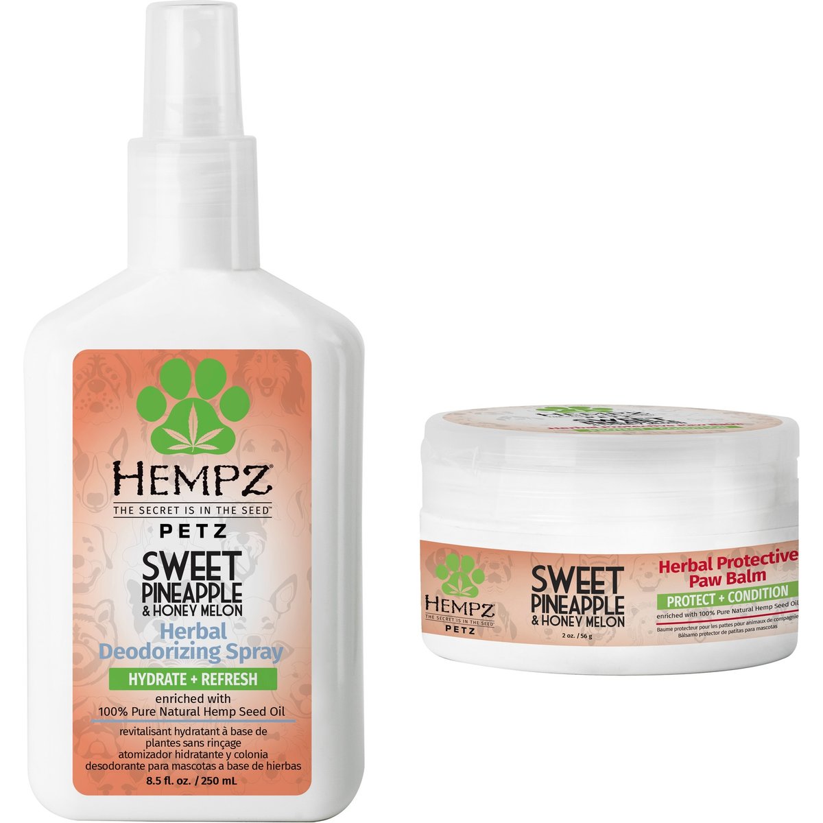 Hempz Petz Sweet Pineapple Honey Melon Deodorizing Cologne Dog Spray, 8.5-fl oz bottle + Sweet Pineapple Honey Melon Protective Paw Balm, 2-oz jar