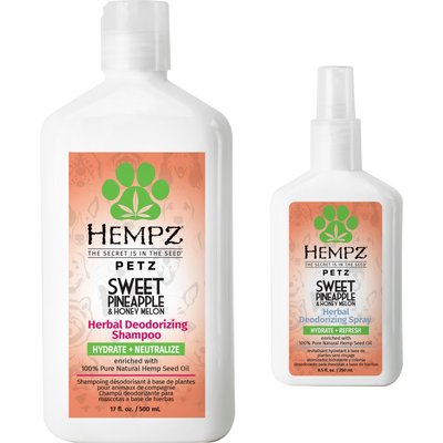 Hempz Petz Hempz Petz Sweet Pineapple Honey Melon Deodorizing Cologne Dog Spray, 8.5-fl oz bottle + Deodorizing Shampoo, Sweet Pineapple Honey Melon Scent, 17-fl oz bottle