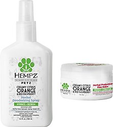 Hempz Petz Creamy Citrus Orange Red Raspberry Deodorizing Cologne Dog Spray, 8.5-fl oz bottle + Creamy Citrus Orange Red Raspberry Paw Balm, 2-oz jar