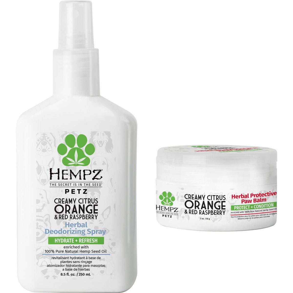 Hempz Petz Creamy Citrus Orange Red Raspberry Deodorizing Cologne Dog Spray, 8.5-fl oz bottle + Creamy Citrus Orange Red Raspberry Paw Balm, 2-oz jar