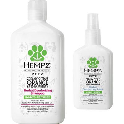 Hempz Petz Hempz Petz Deodorizing Dog Shampoo, Creamy Citrus Orange & Red Raspberry Scent, 17-fl oz bottle + Creamy Citrus Orange Red Raspberry Deodorizing Cologne Spray, 8.5-fl oz bottle