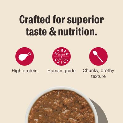 Show full view: The Honest Kitchen Human Grade Grain-Free Minced Chicken in Bone Broth Gravy Wet Cat Food, 2.8-oz, case of 12 slide 4 of 10